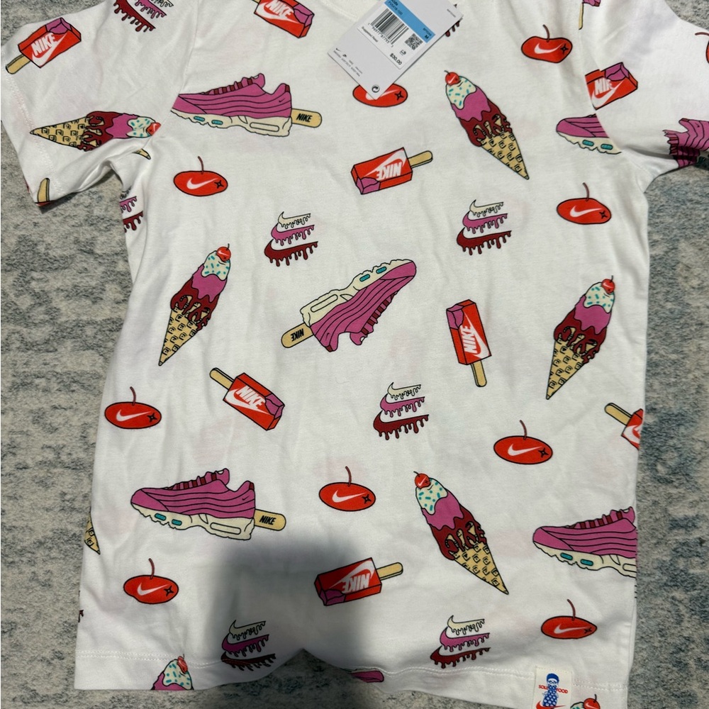 Nike White T-Shirt with Ice Cream and Sneaker Print